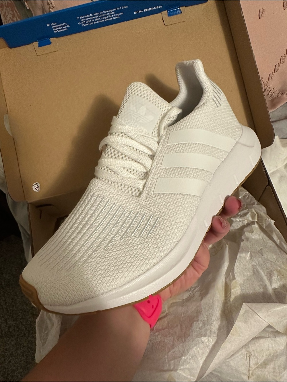 adidas White Swift Run Knit Sneaker with Gum Outsole